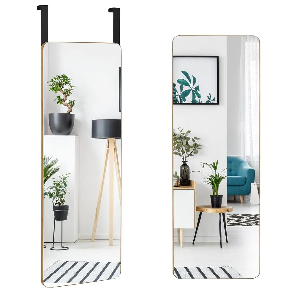 Costway Wall Mounted Mirror Over The Door Mirror w/ Hook Full Length Mirror in Natural 2