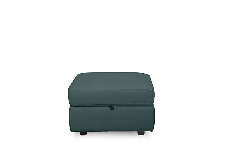Compact Collection Lille Leather Storage Footstool - BV Lake Green