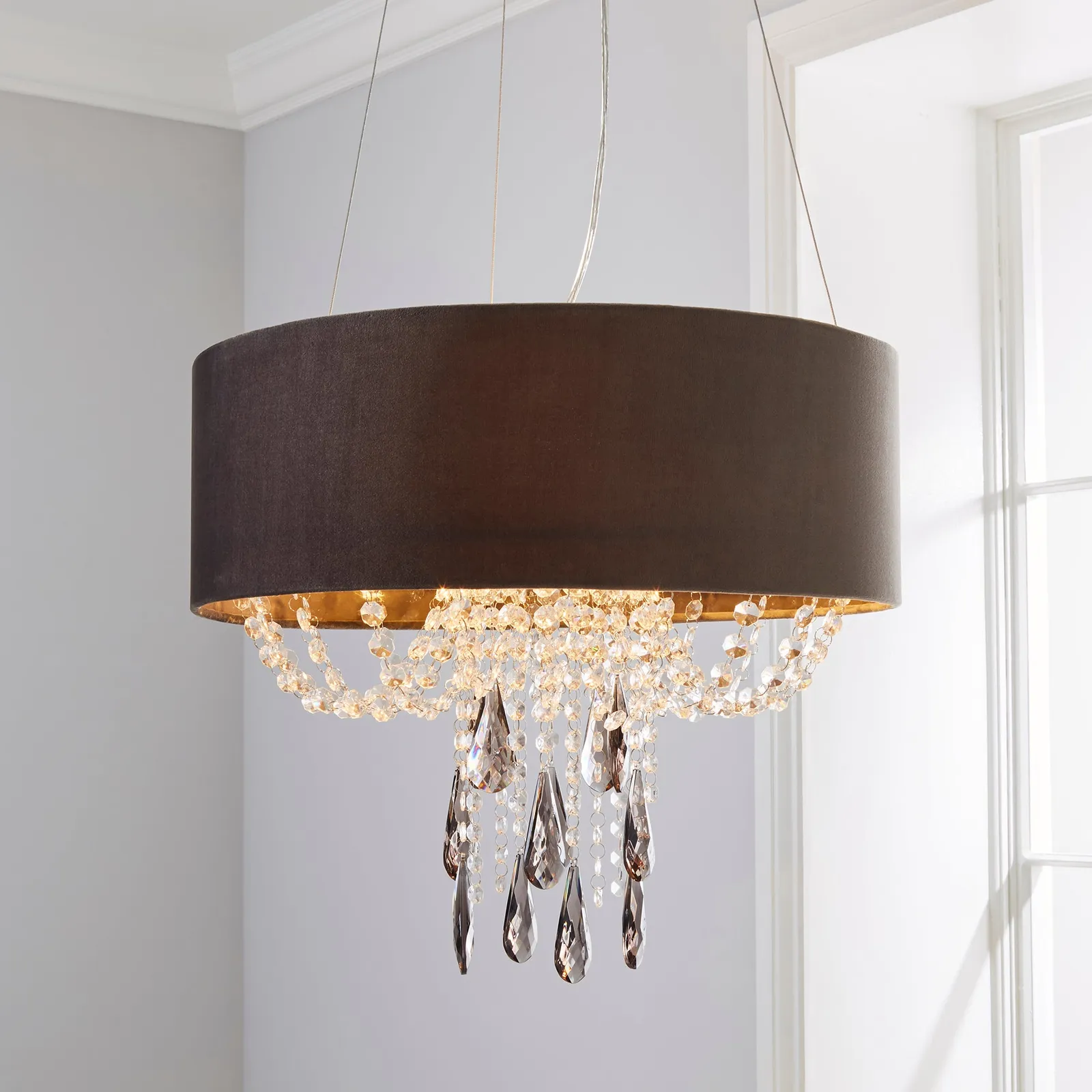 Halle 3 Light Jewel Shaded Charcoal Ceiling Fitting Charcoal and Clear
