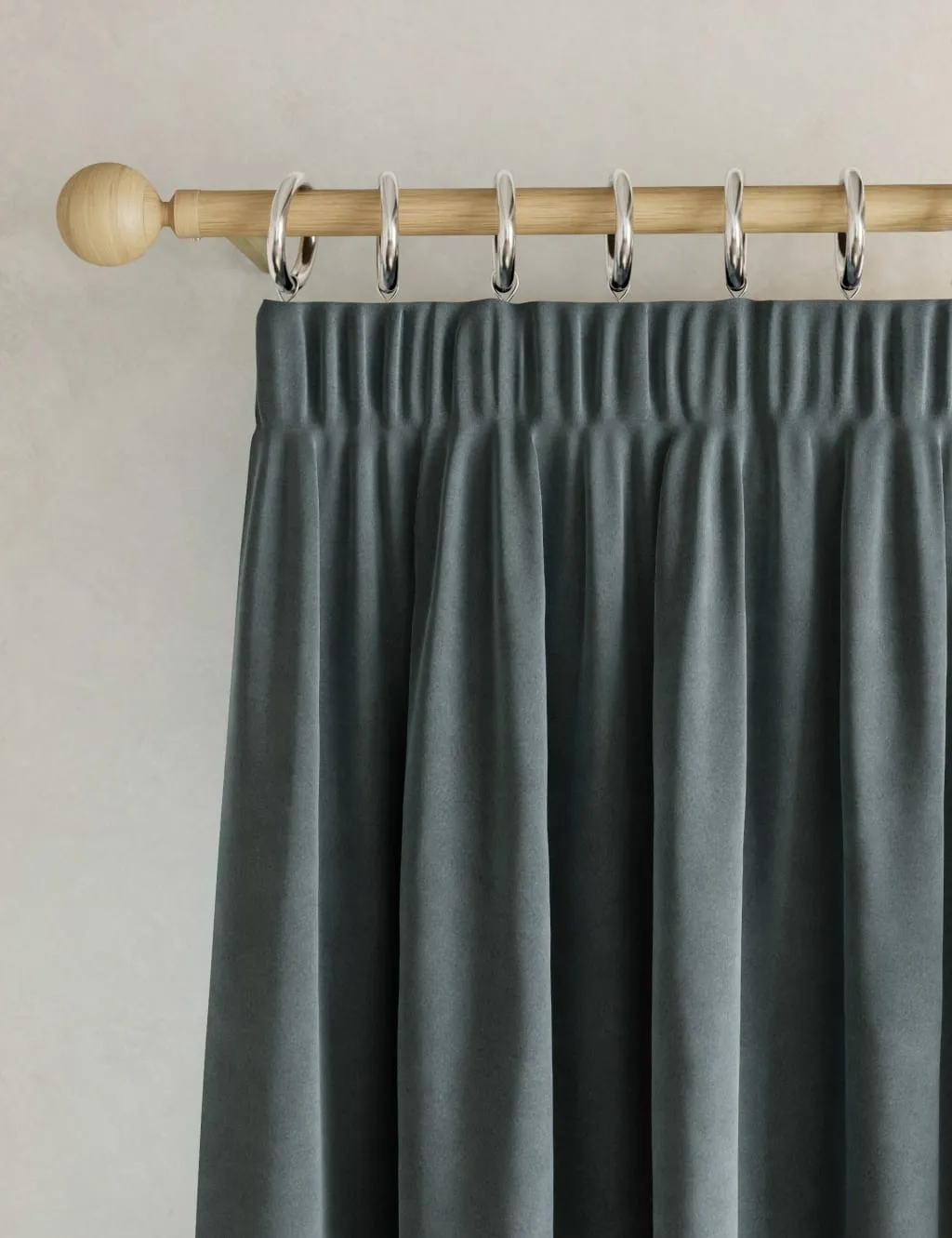 M&S Velvet Pencil Pleat Curtains Slate Blue