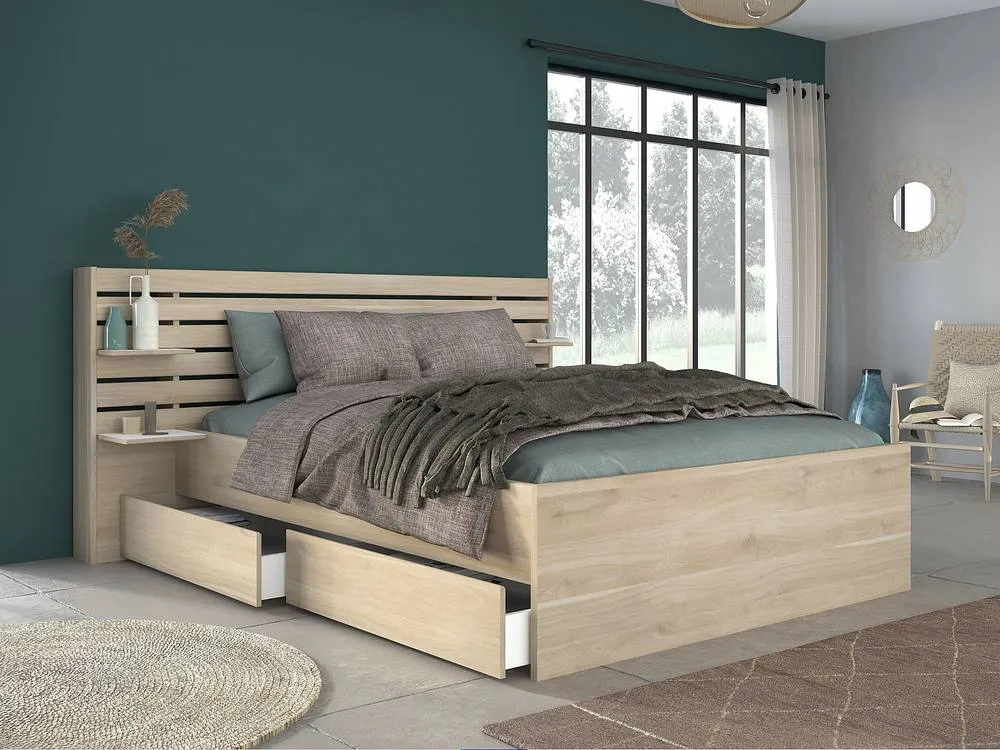 Vente-unique 160 X 200 Cm Bed With Storage - Colour : Natural + Bed Base - TENALIA in Light Oak 4