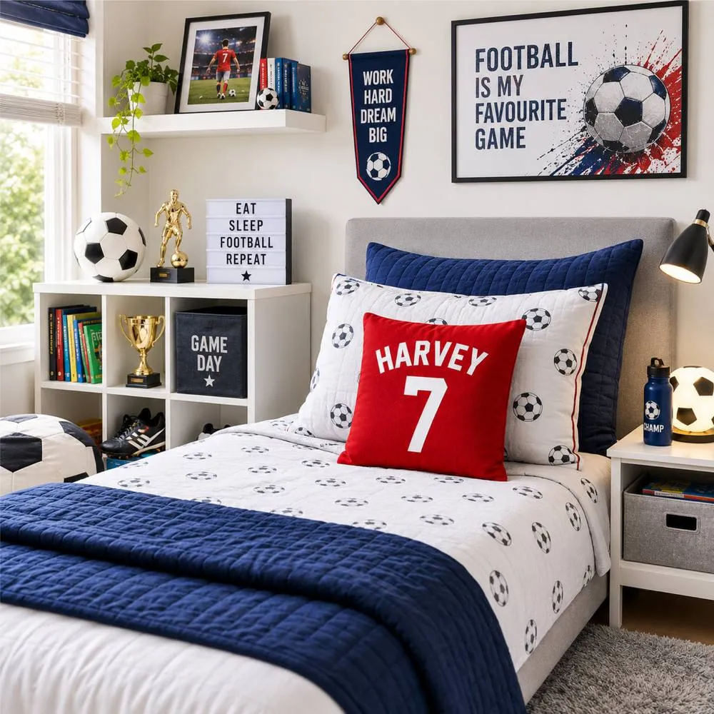 60 SECOND MAKEOVER Personalised Football Cushion Cover in Red