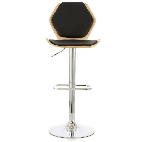 Melanie Bar Stool In Oak And Black PU With Chrome Base
