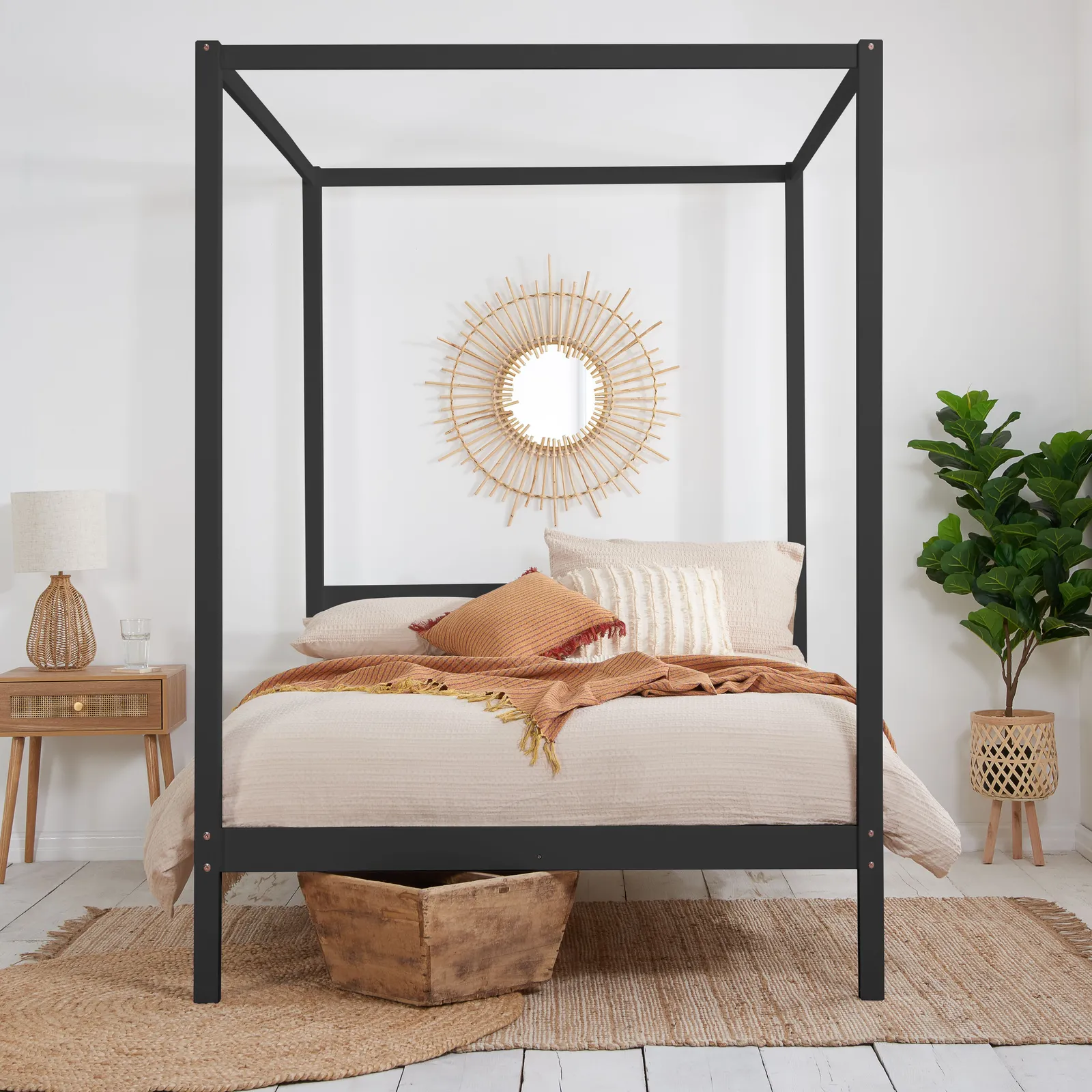 Birlea Four Poster Bed Frame Solid Wood 4 Poster Canopy Mercia in Black 2