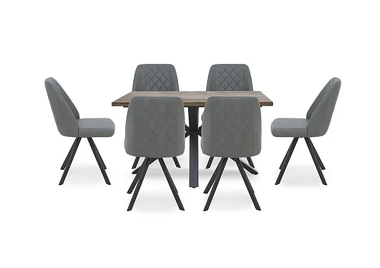 Jupiter Compact Dining Table with Star Base and 6 Swivel Chairs - Grey