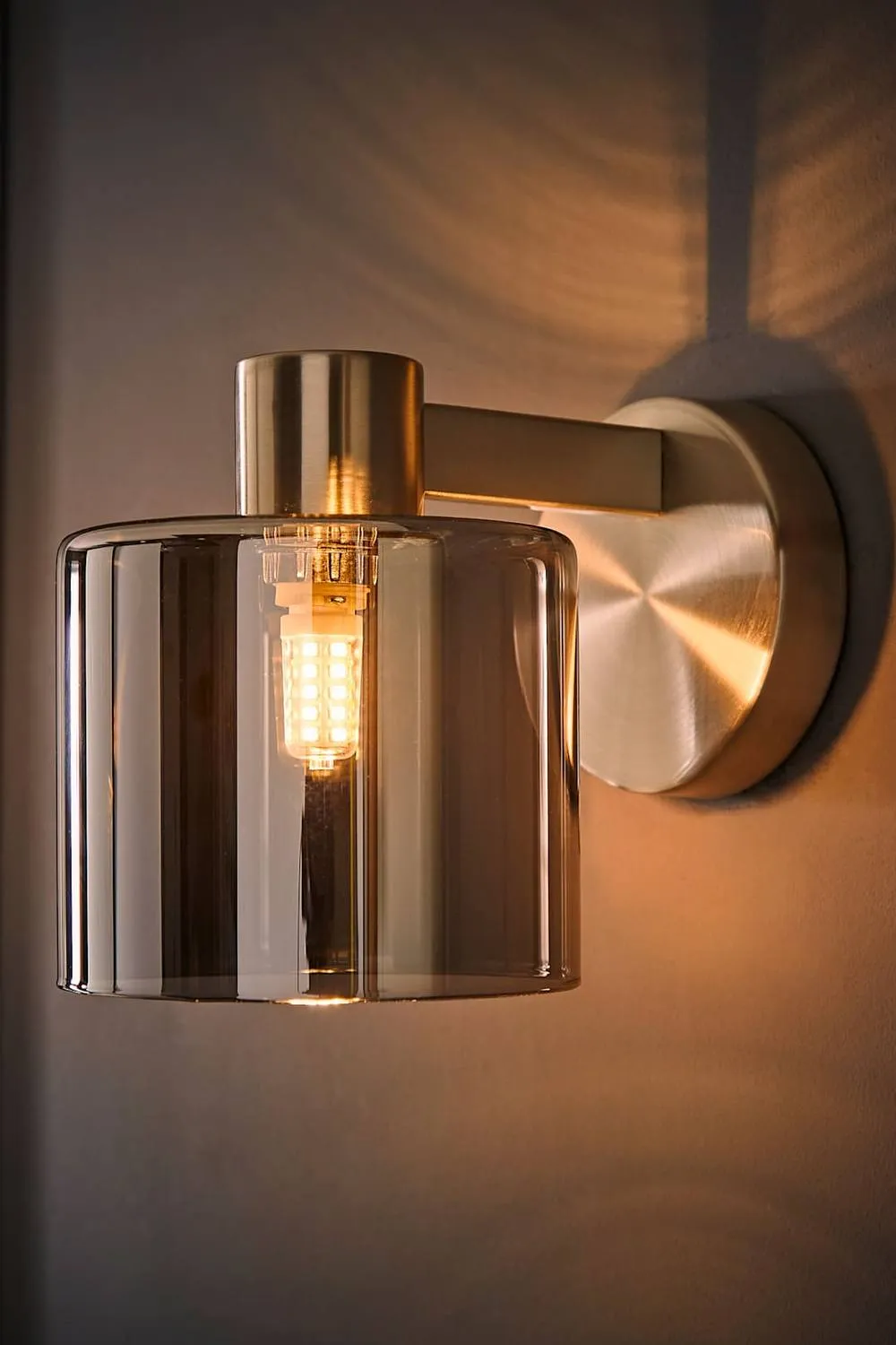 ValueLights Demi Pair of Smoked Glass Cup Wall Lights with Bulbs in Metallic Silver 2