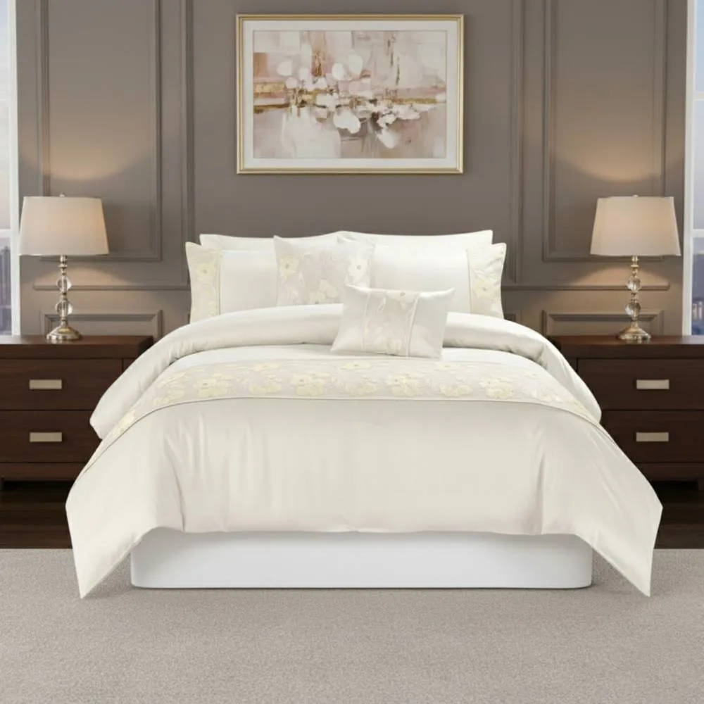 Snug City Embroidered Floral Duvet Cover Set Luxury Bedding Matching Pillowcases in Cream