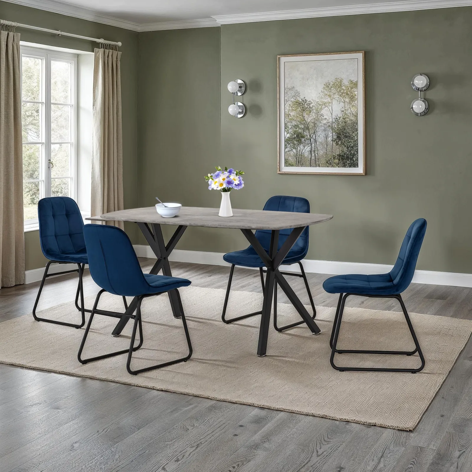 Seconique Athens Concrete Effect Rectangular Dining Set with Lukas Chairs in Blue 1