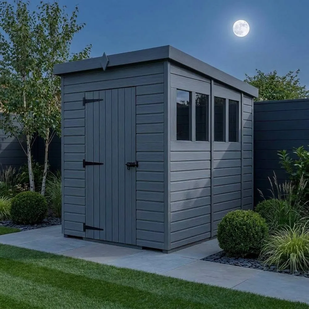 Buttercup Farm 5ft x 10ft Composite Pent Garden Shed Single Door With Windows - Grey 3