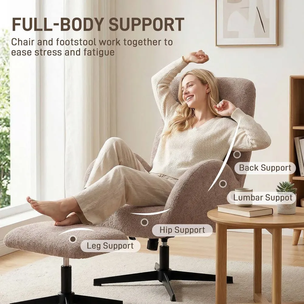 HOMCOM Swivel Armchair with Footstool, Rocking Accent Chair in Light Brown 4