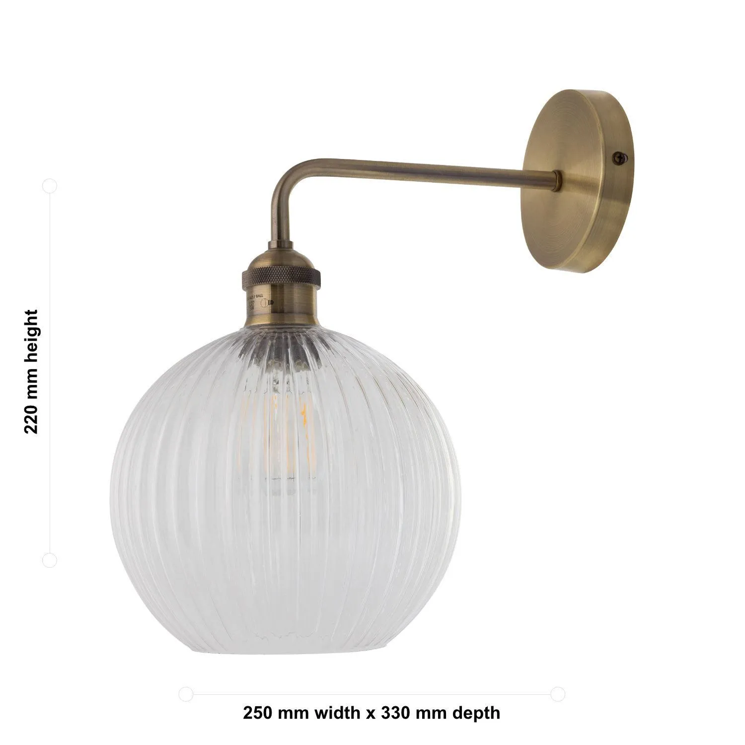 First Choice Lighting Set of 2 Isaac - Antique Brass Wall Lights with Clear Ribbed Shades in Gold 6