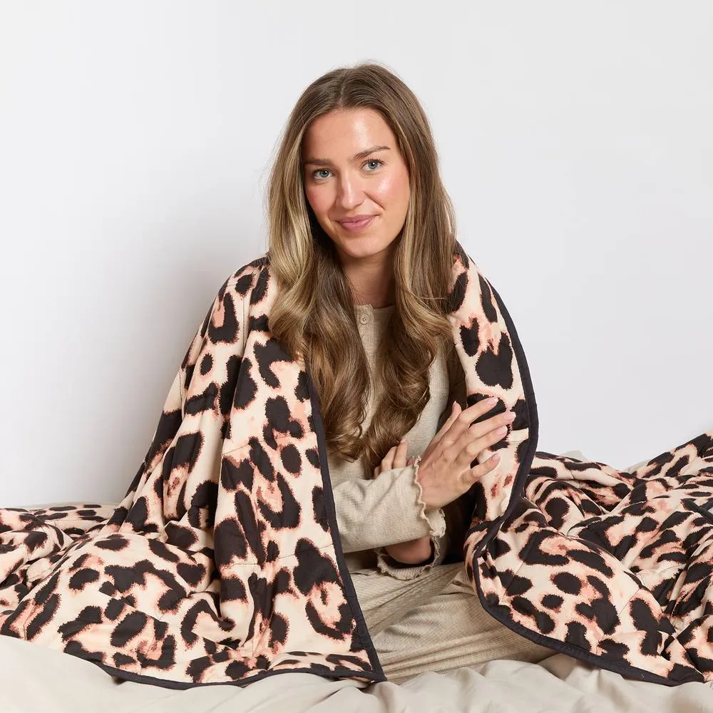 OHS Leopard 8kg Weighted Blanket Sensory Sleep Therapy Quilted Throw in Brown