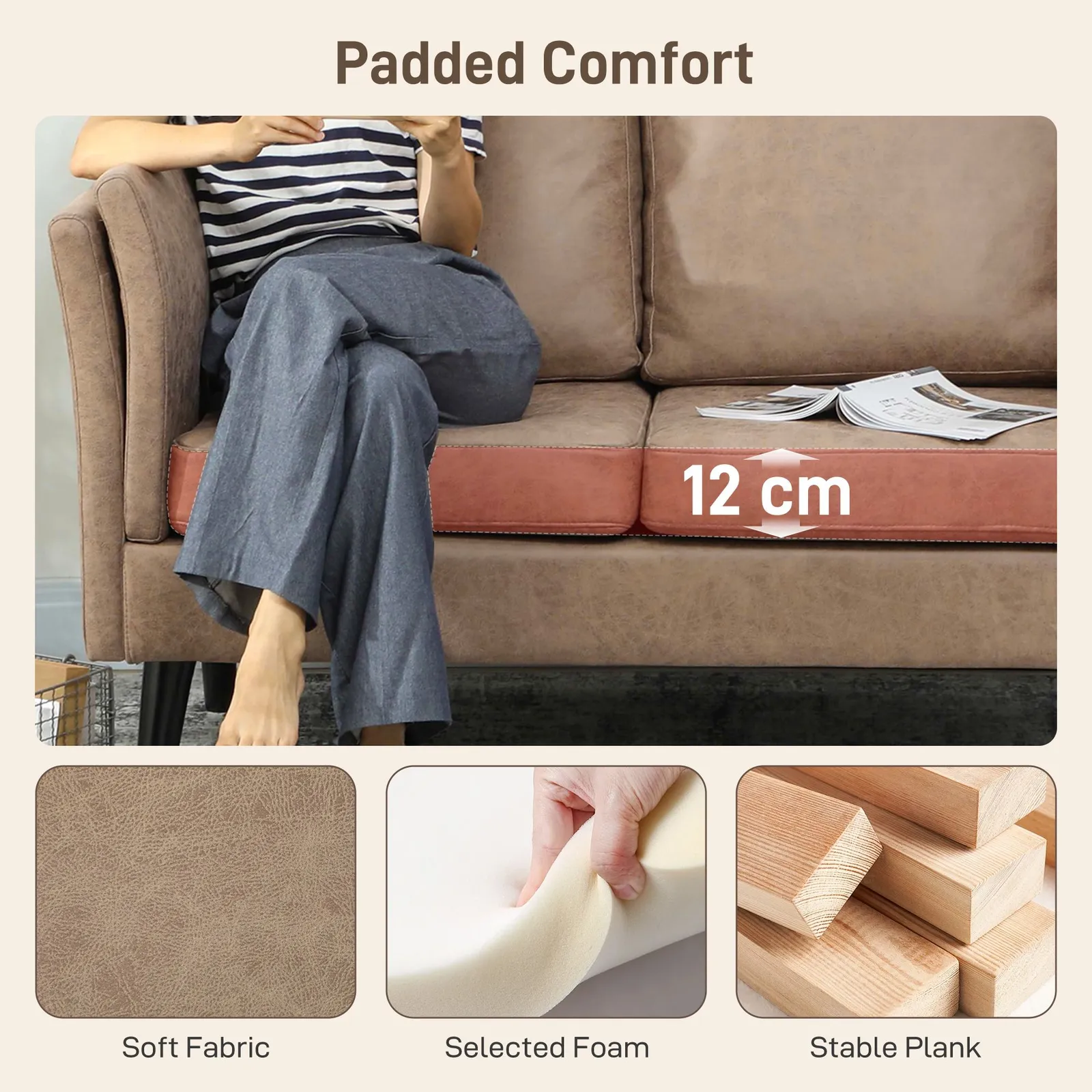HOMCOM Small Sofa, Loveseat Sofa for Bedroom, Home Office in Light Brown 6
