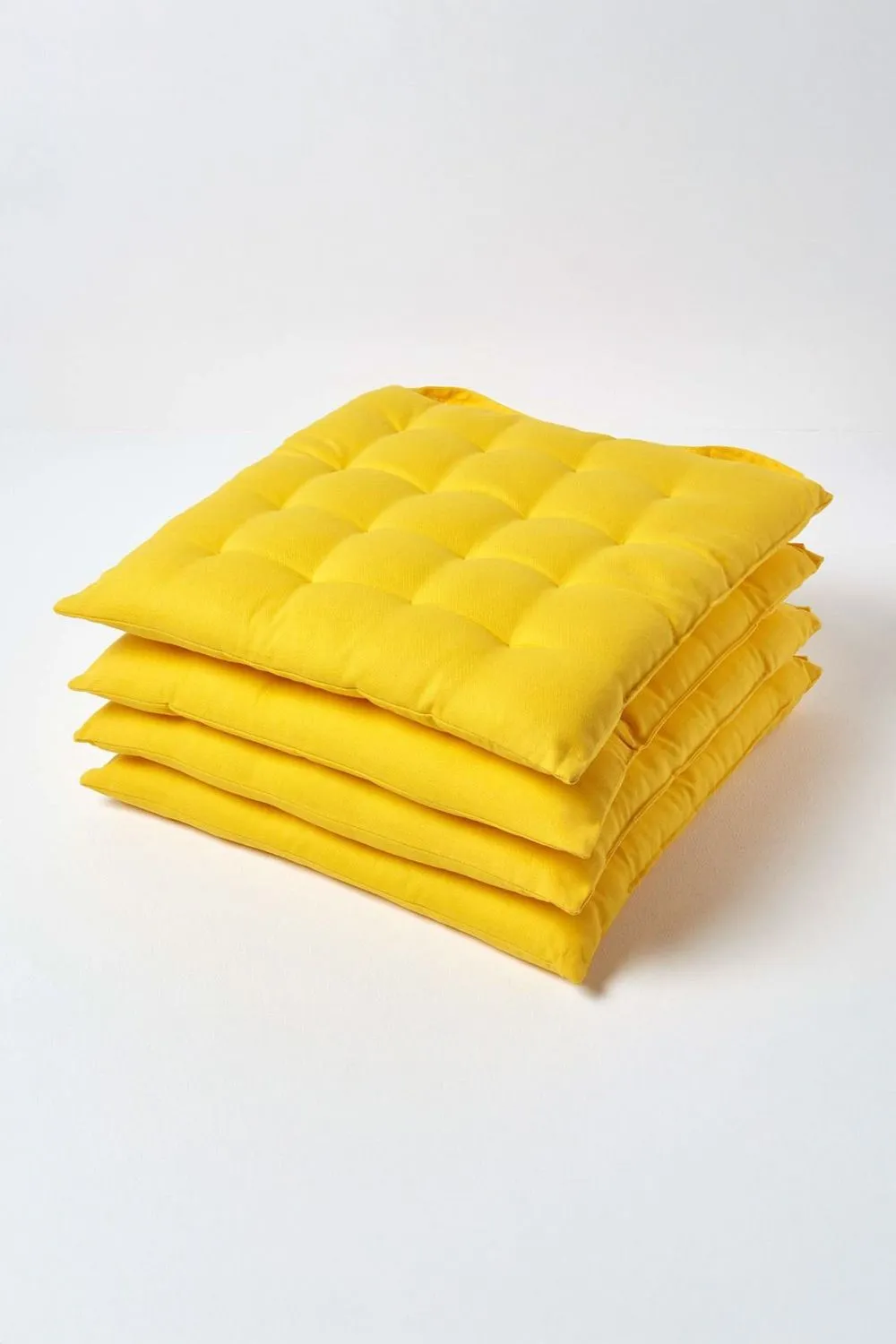 Homescapes 4 Pack Seat Pads Luxury 100% Cotton Indoor Outdoor Garden Cushion, 40cm in Yellow 1