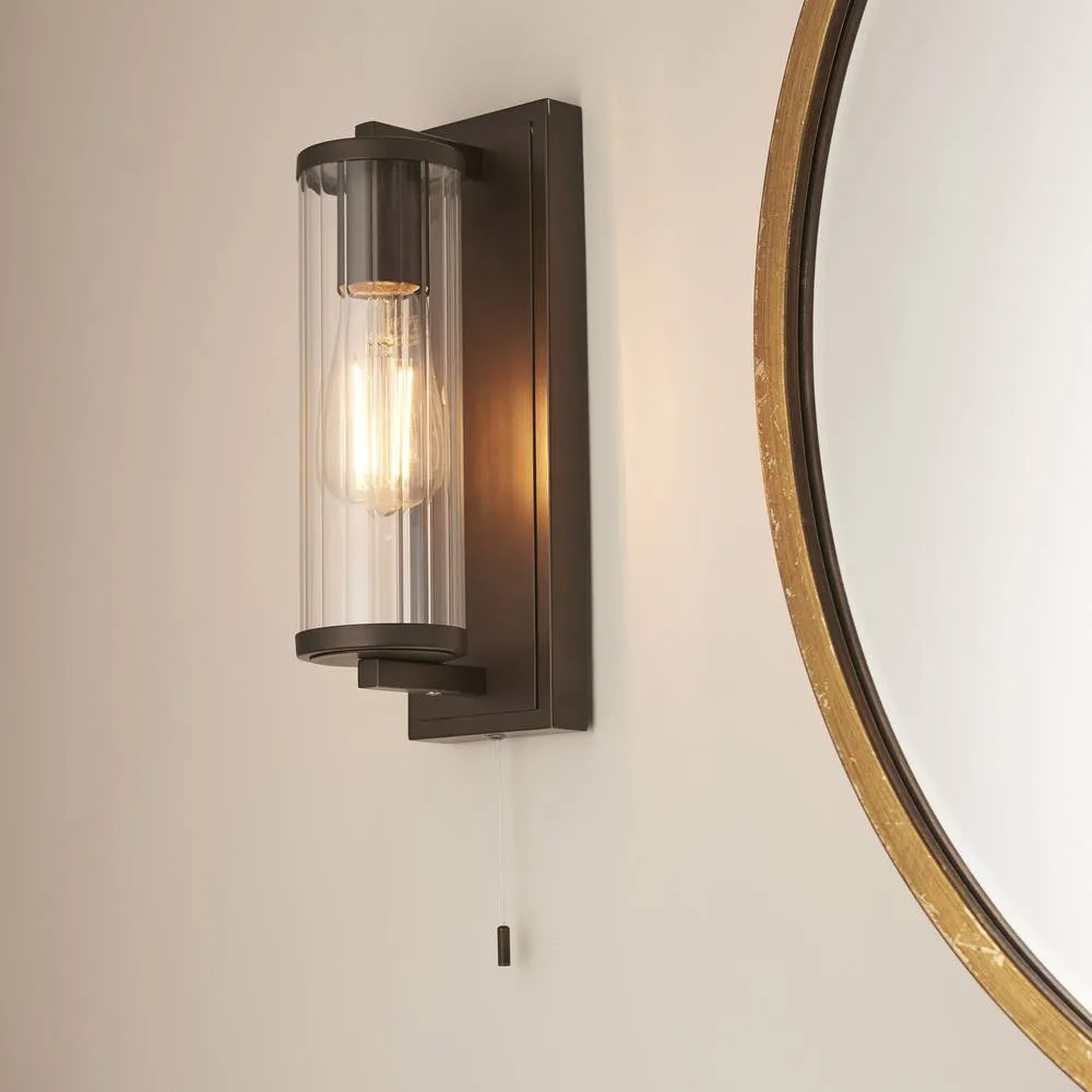 Netlighting Taylor Bathroom Wall Lamp Dark Bronze Clear Ribbed Glass in Brown 2