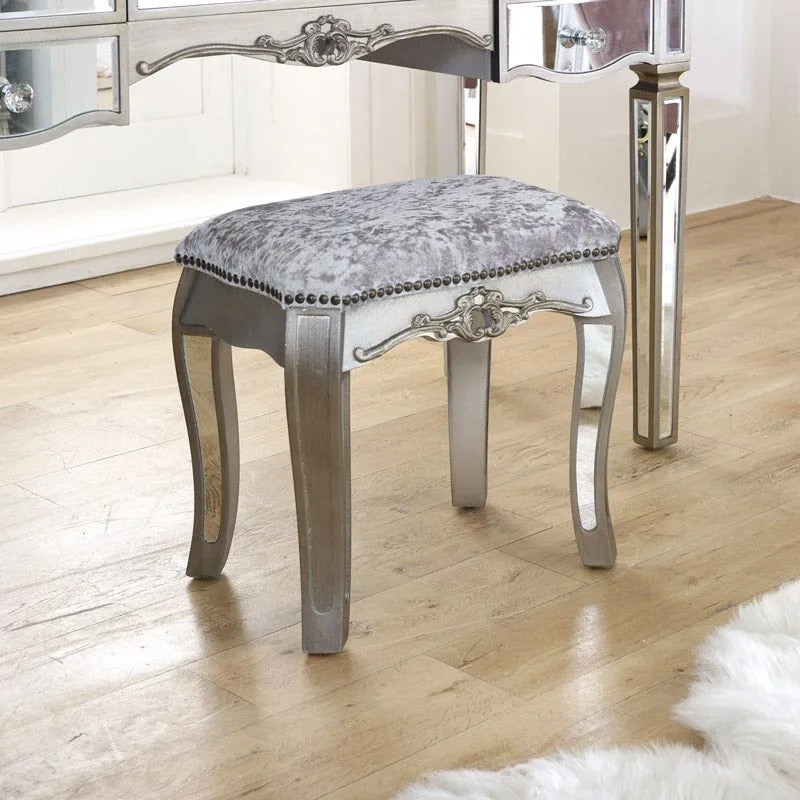 Melody Maison Large Mirrored Dressing Table, Mirror & Stool Set - Tiffany Range in Metallic Silver 5
