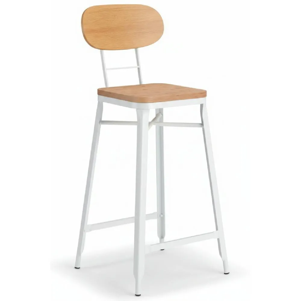 netfurniture Fapone Farm House Style Kitchen Breakfast Bar Stool White & Oak