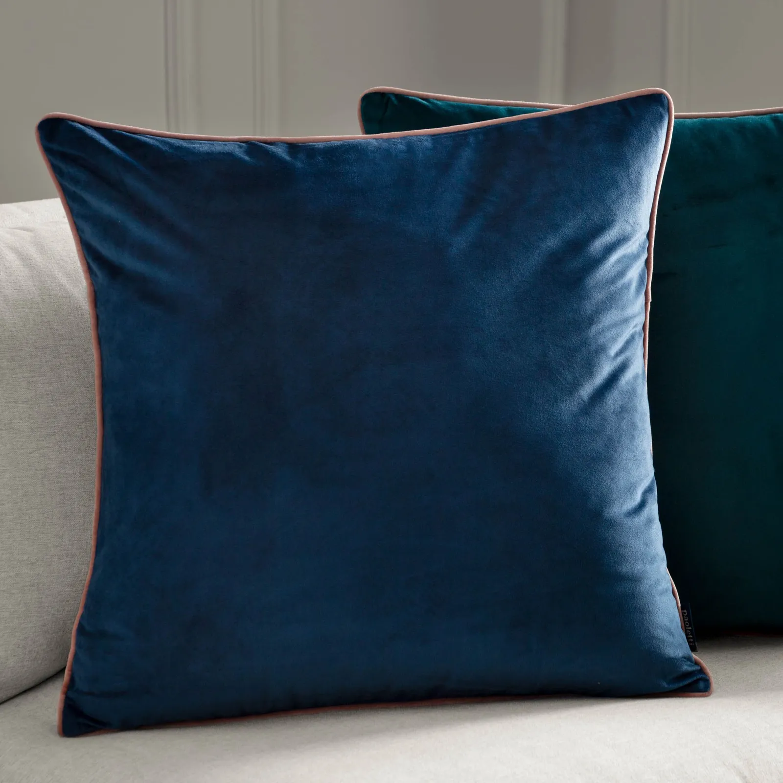 Furn Meridian Velvet Piped Cushion in Dark Blue