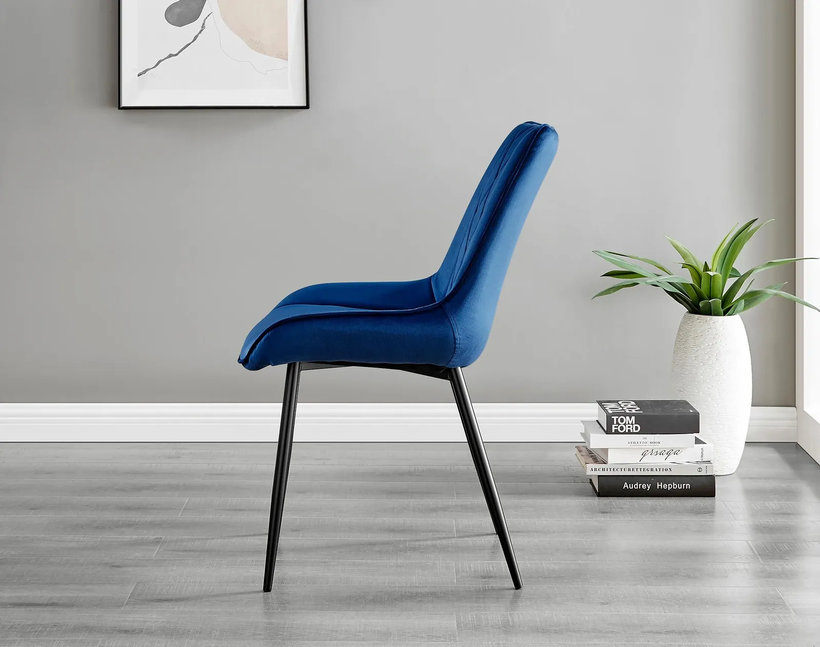 FurnitureboxUK Set of 2 Pesaro Luxury Velvet Dining Chairs With Diamond Stitched Back & Black Metal Legs in Navy 4