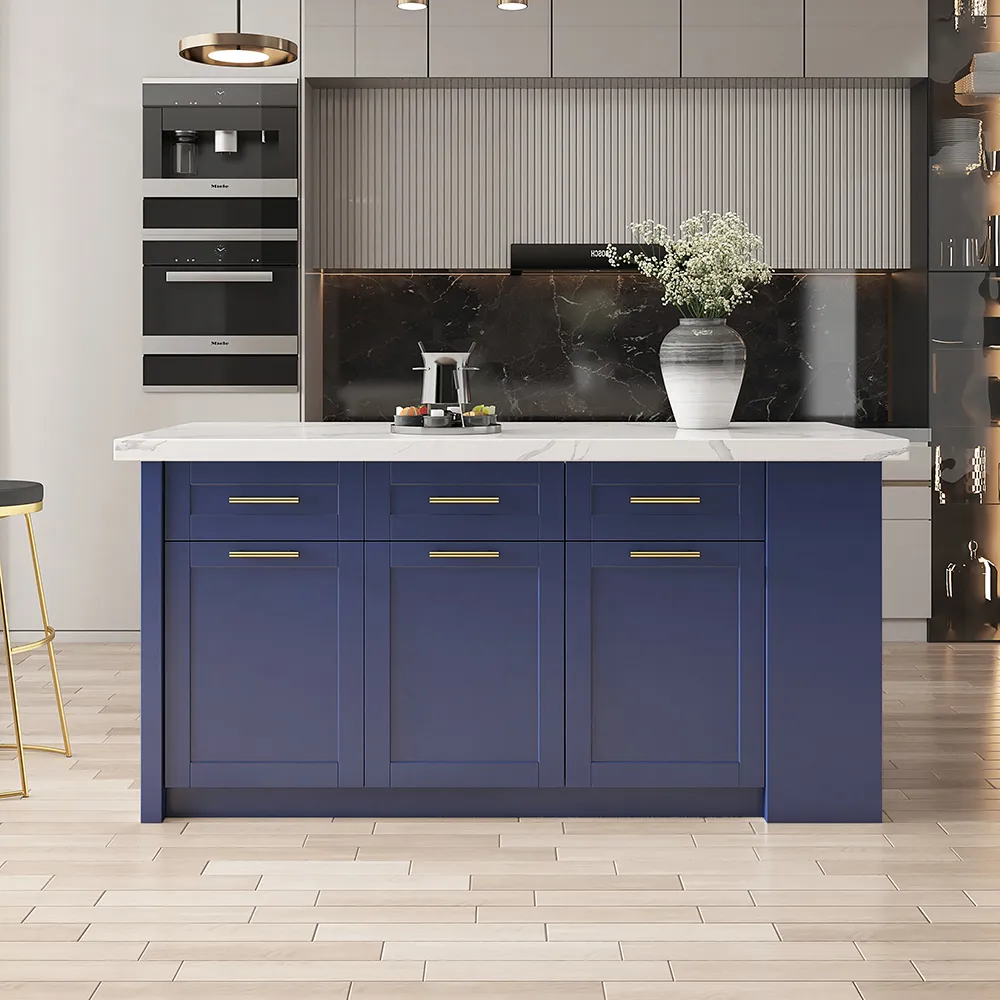 1830 mm Large Blue Kitchen Island with Storage Modern Kitchen Cabinet