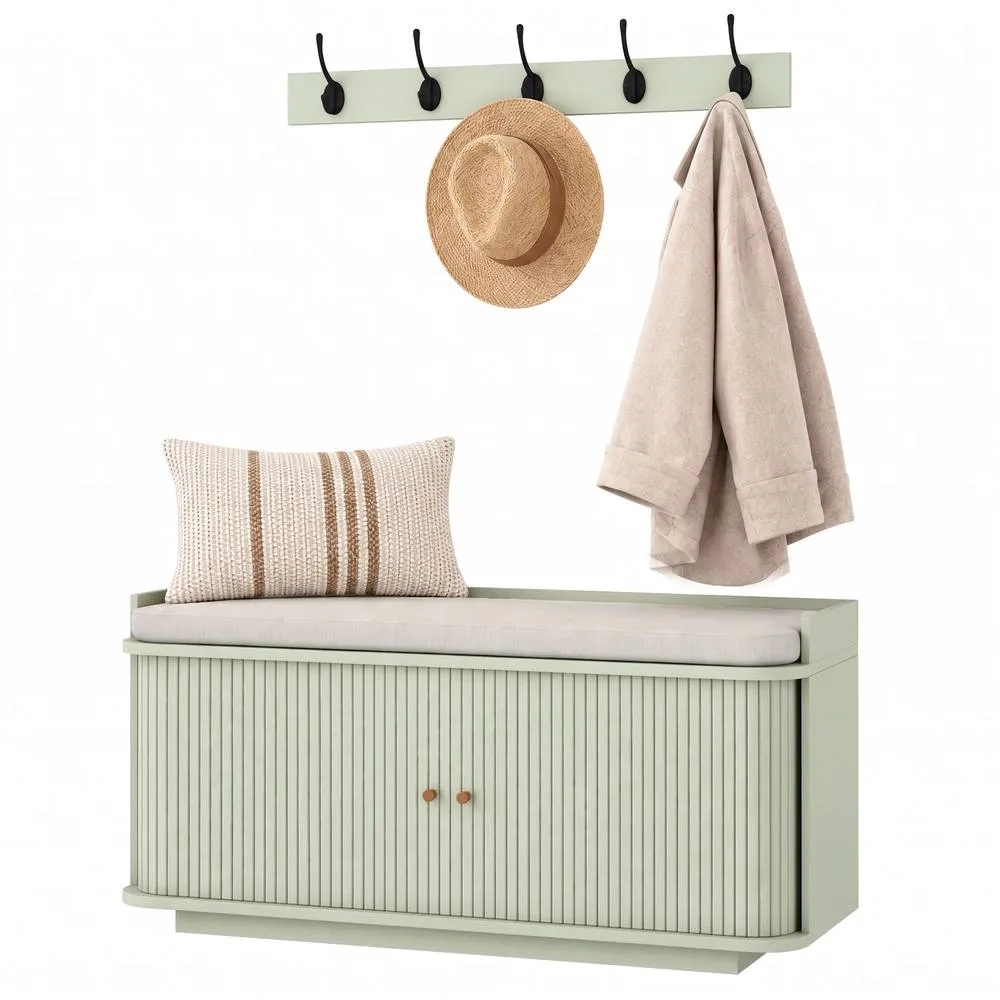 HOMCOM Hallway Furniture Set with Shoe Bench & Coat Rack in Light Green