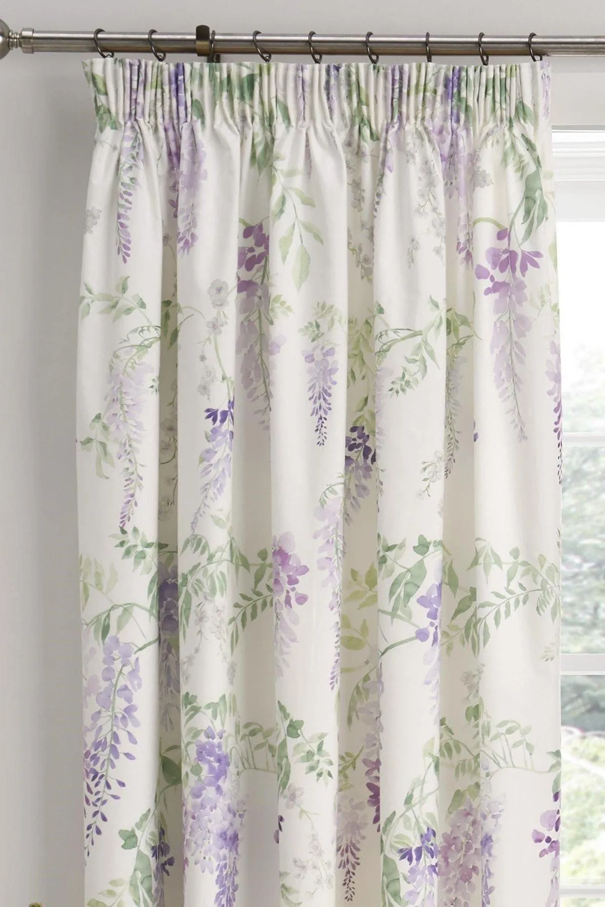 Dreams & Drapes 'Wisteria' Pair of Pencil Pleat Curtains With Tie-Backs in Lilac 2