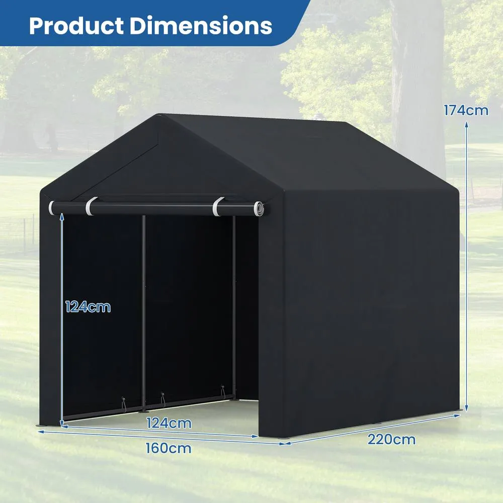 Costway 220x160CM Storage Shed Carport Garage Tent Galvanized Metal Shelter in Grey 2