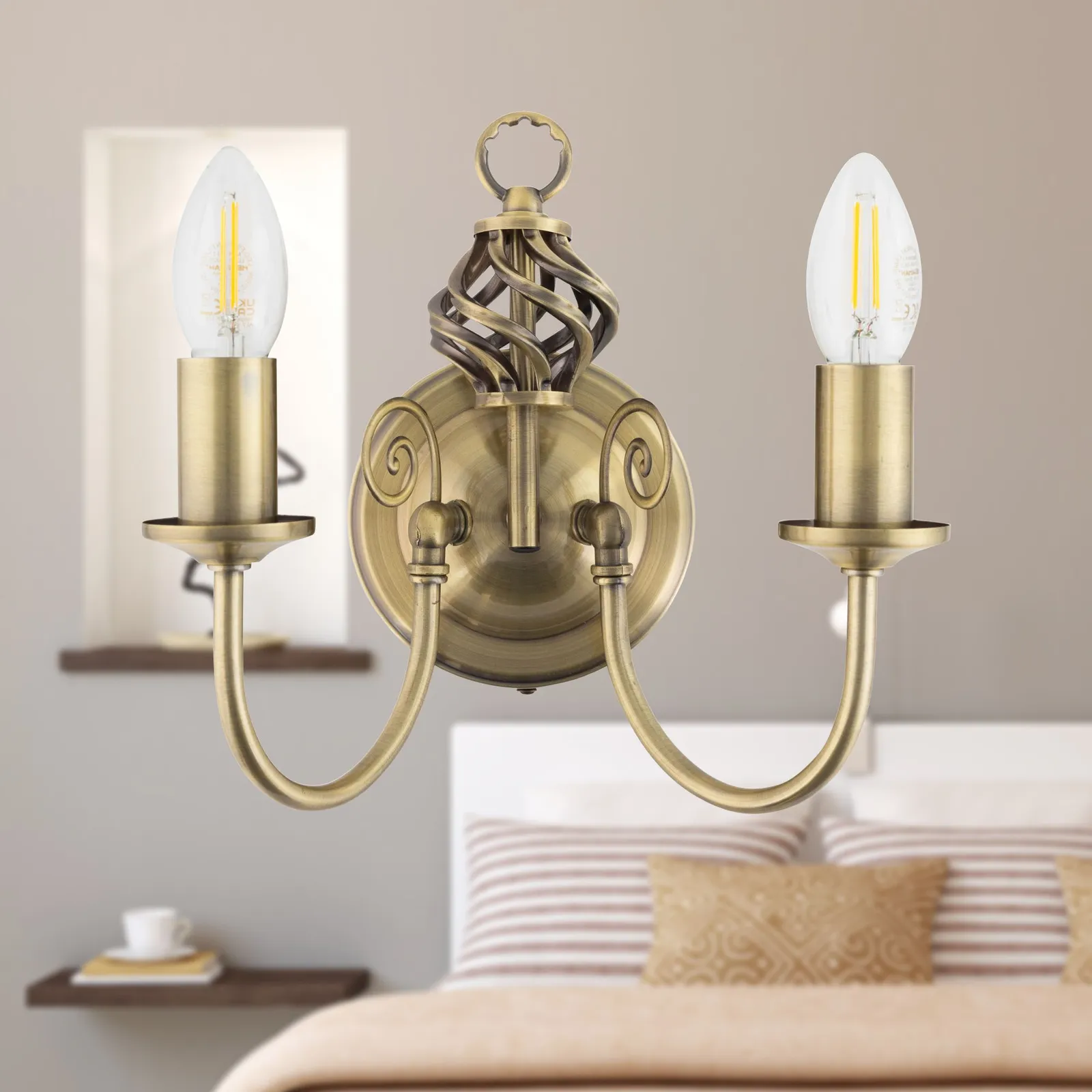 First Choice Lighting Barley Twist - Antique Brass Wall Light in Bronze 5