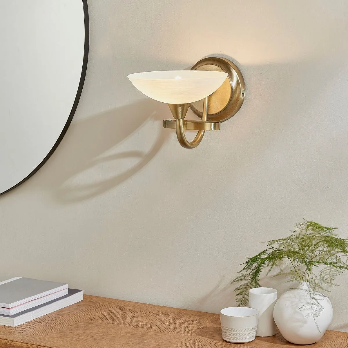 Netlighting Cagney 1 Light Wall Light Antique Brass with White Glass Shade G9 in Yellow 4