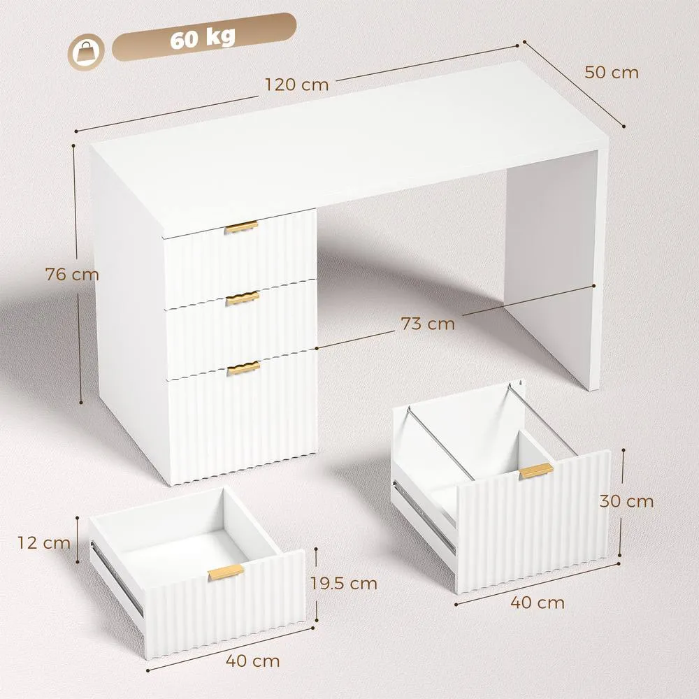HOMCOM Computer Desk 3 Drawers 120 cm Reversible Design, White 3