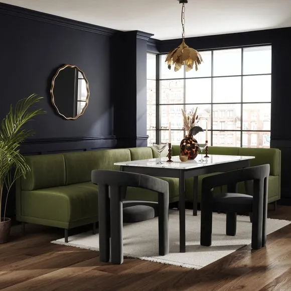 Mae Matte Plush Velvet Left Hand Dining Bench Olive Bundle 2