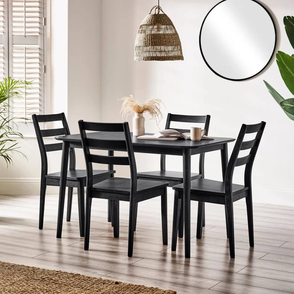 FurnitureboxUK Lynton Small Black Wooden Dining Table & 4 Black Dining Chairs