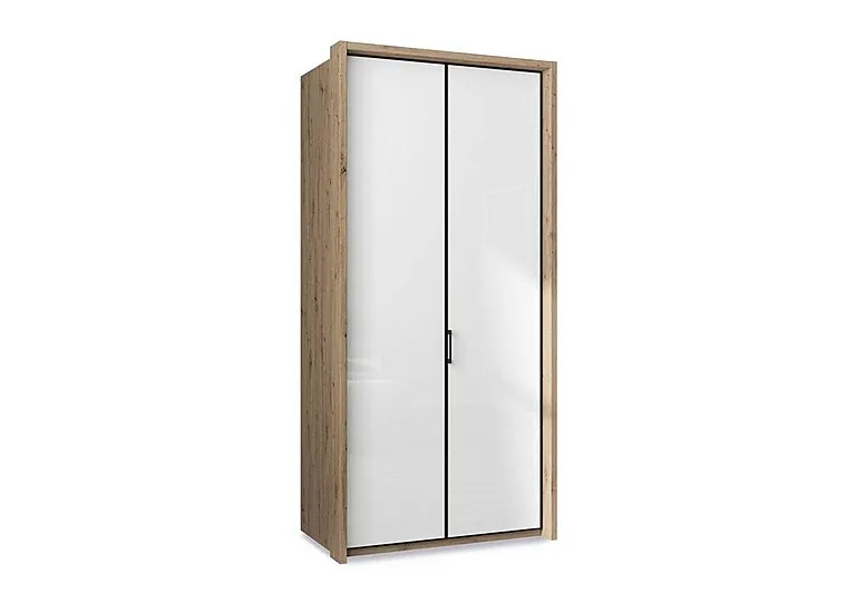 Dallas 107cm 2 Door Hinged Glass Wardrobe - Bianco Oak and White