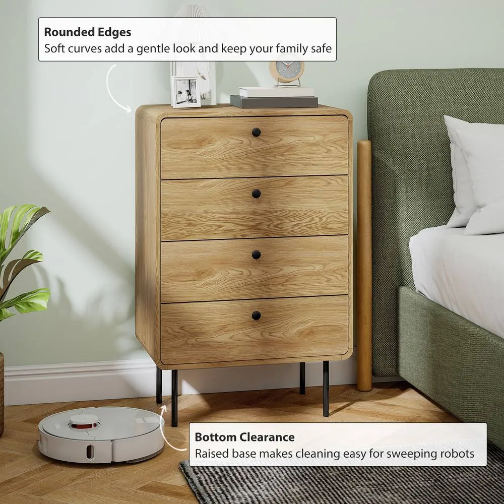 HOMCOM Chest of Drawers with 4 Drawers, Modern Dresser for Bedroom, Oak in Natural 6
