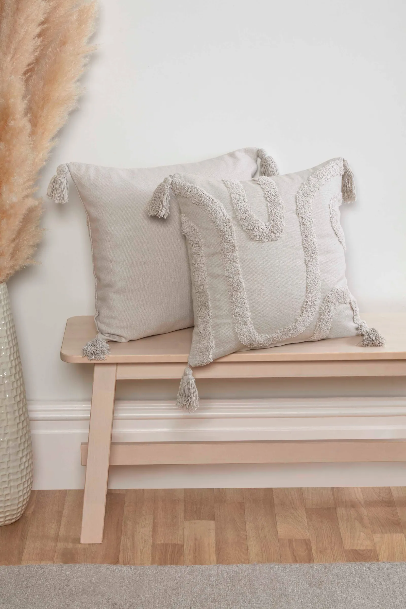 Rapport Home Cabana Tufted Cotton Cushion Cover (43x43 cm) in Silver 1