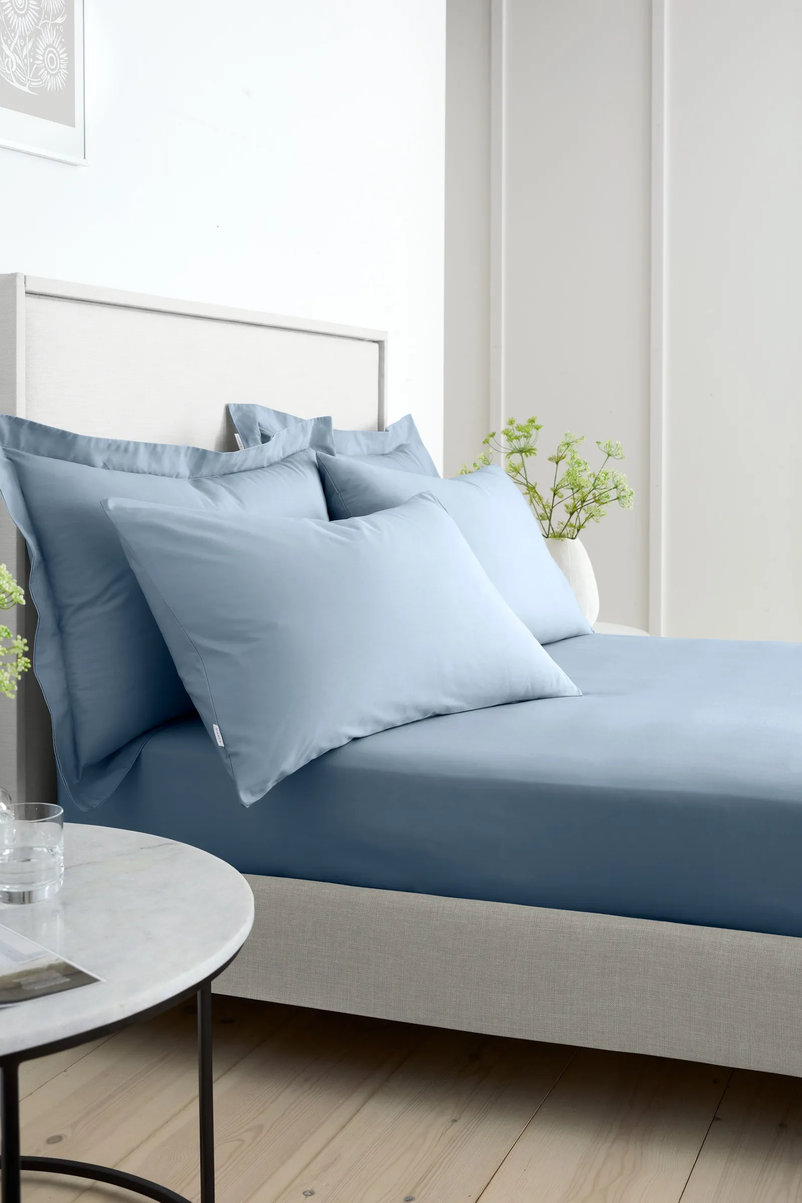 Bianca 200 Thread Count Cotton Percale 32cm Depth Sheet in Blue 3