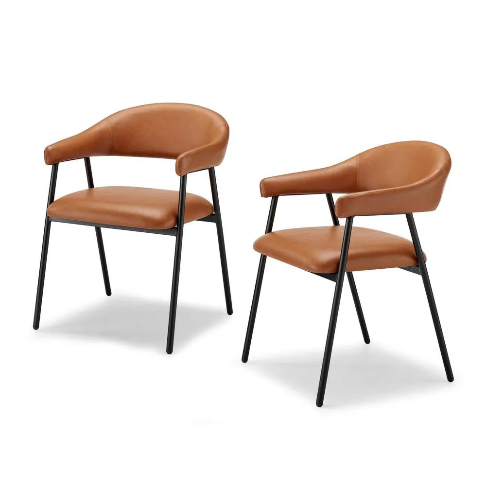 FurnitureboxUK 2x Delos Tan Faux Leather Fabric Dining Chairs in Brown 5