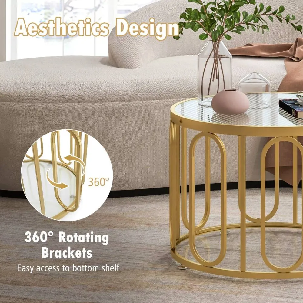 Costway 60cm Round Coffee Table 2-Tier Accent Table Modern Sofa Center Table in Gold 4