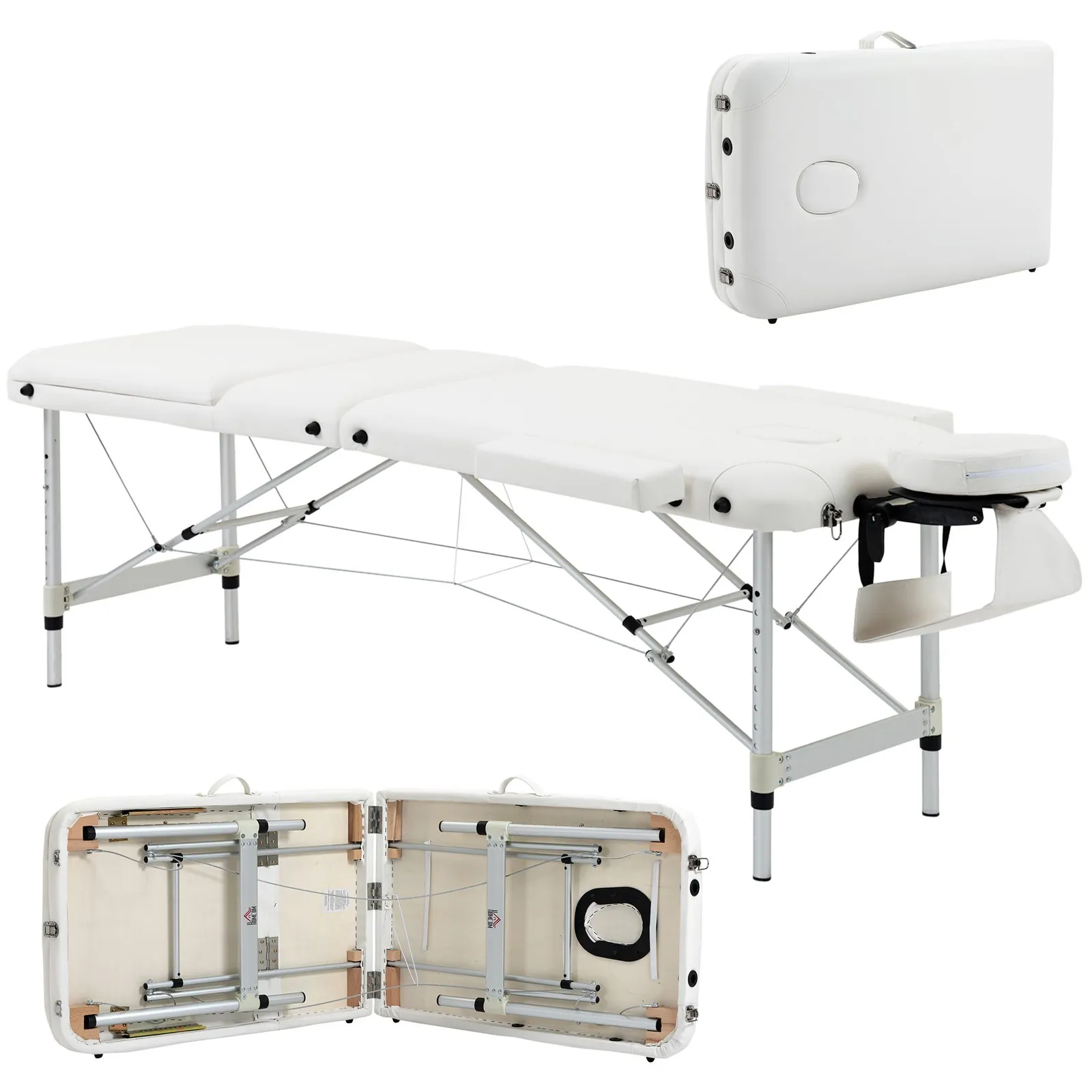 HOMCOM Portable Massage Table Beauty Therapy Couch Bed Spa Aluminum in White 2