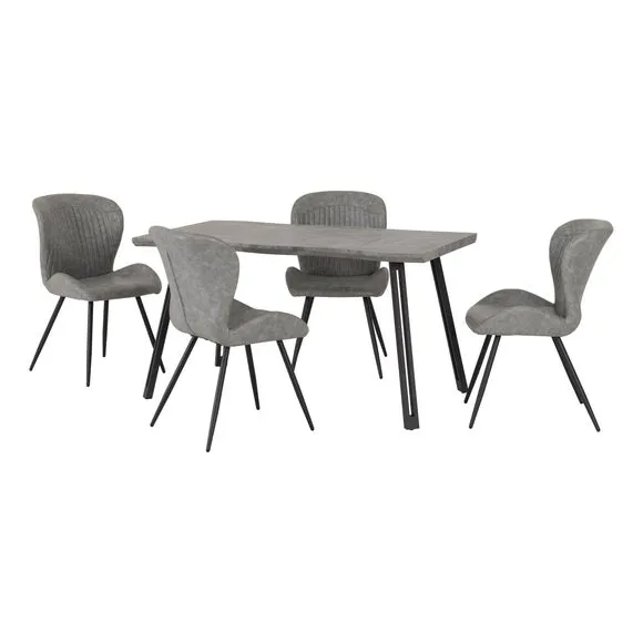Quebec 4 Seater Wave Rectangular Dining Table with 4 Chairs, Grey Concrete Effect