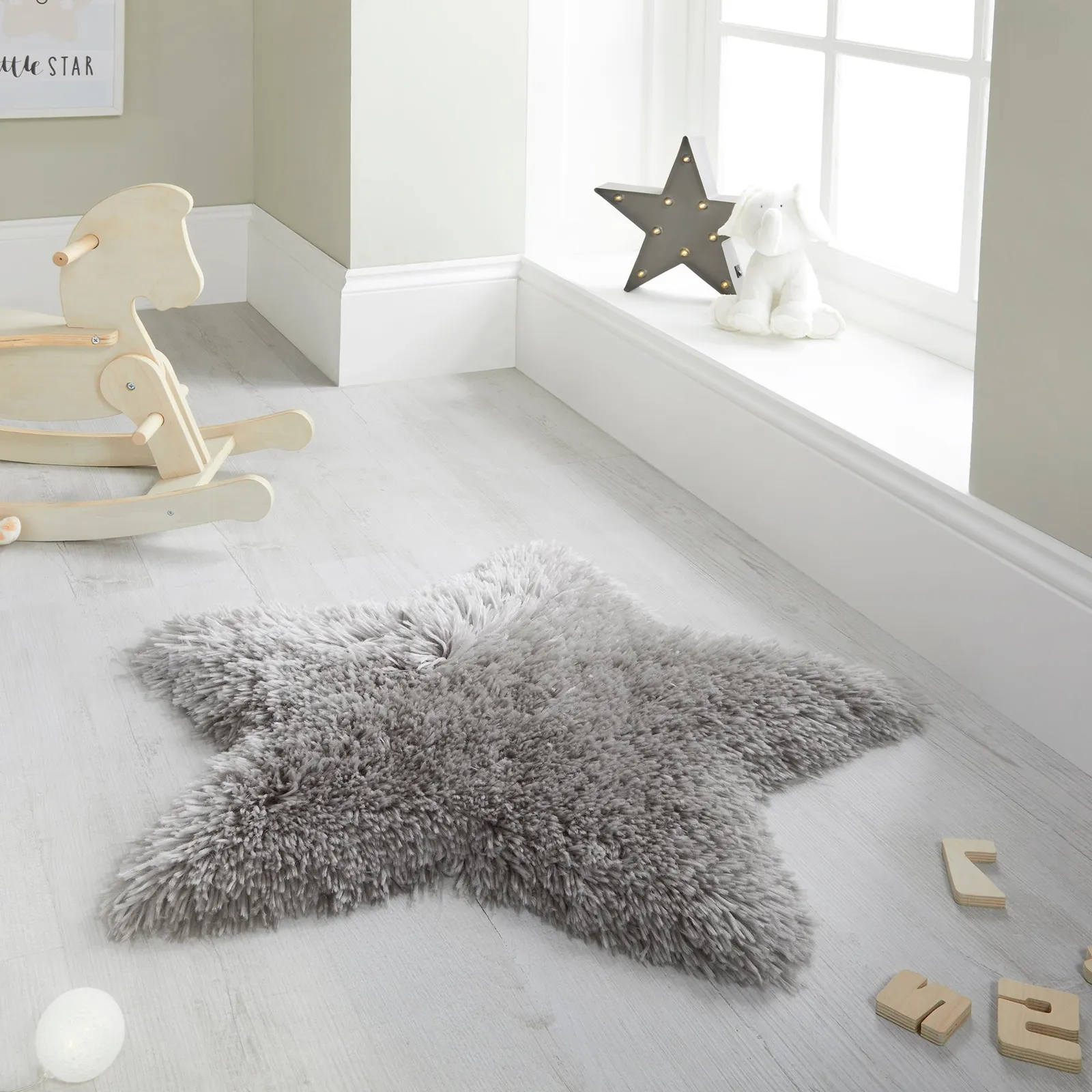 Fluffy Star Rug Grey