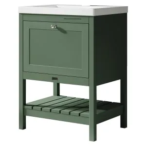 Bayswater Hartleigh Hunter Green Traditional Freestanding Vanity Unit & 1 Tap Hole Modern Recessed Basin - 600mm 2
