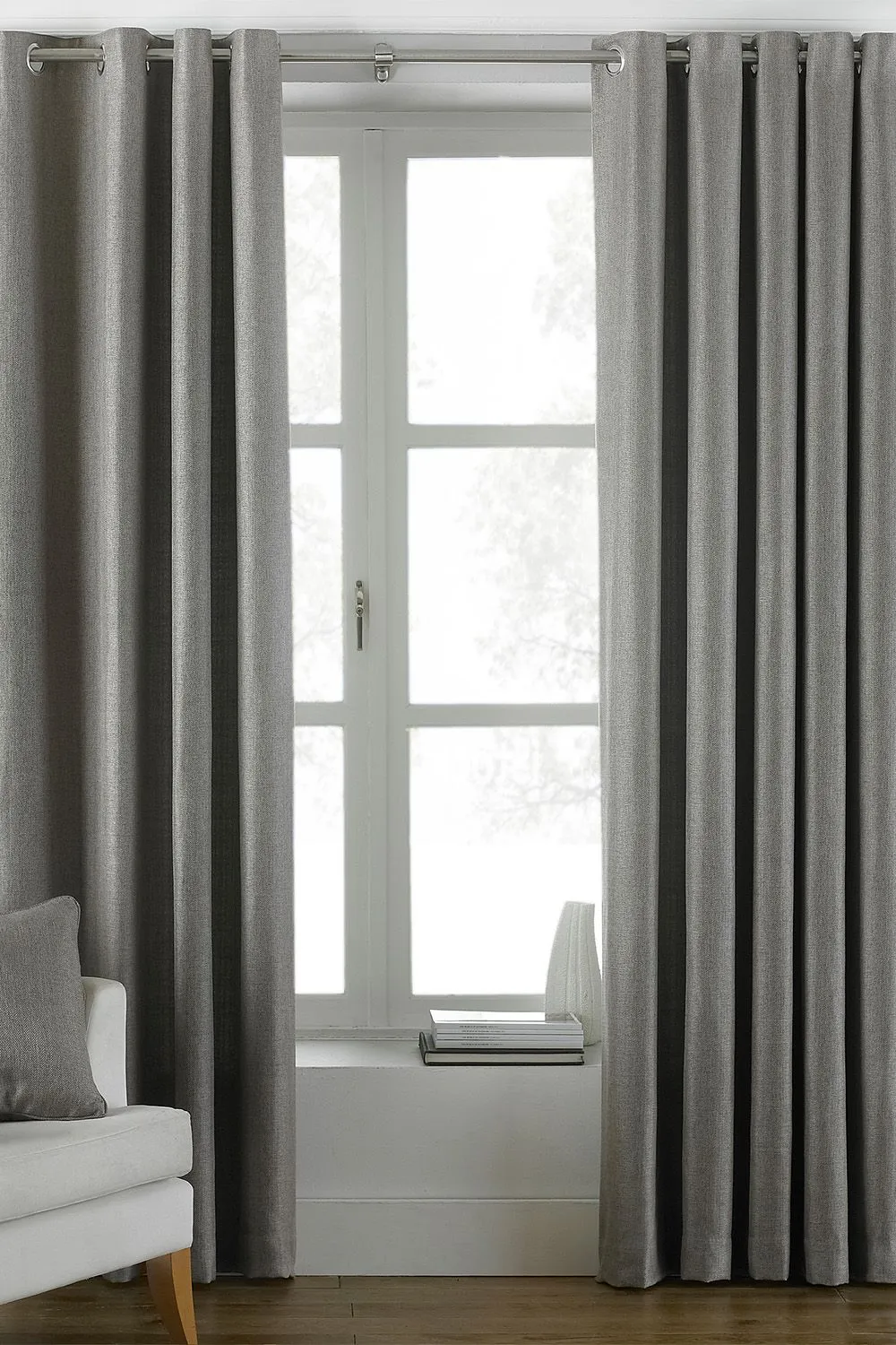 Paoletti Atlantic Twill Woven Eyelet Curtains in Grey 1