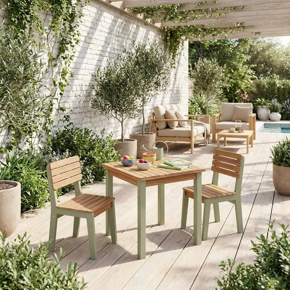 sweeek Children's wooden table with chairs in Light Green