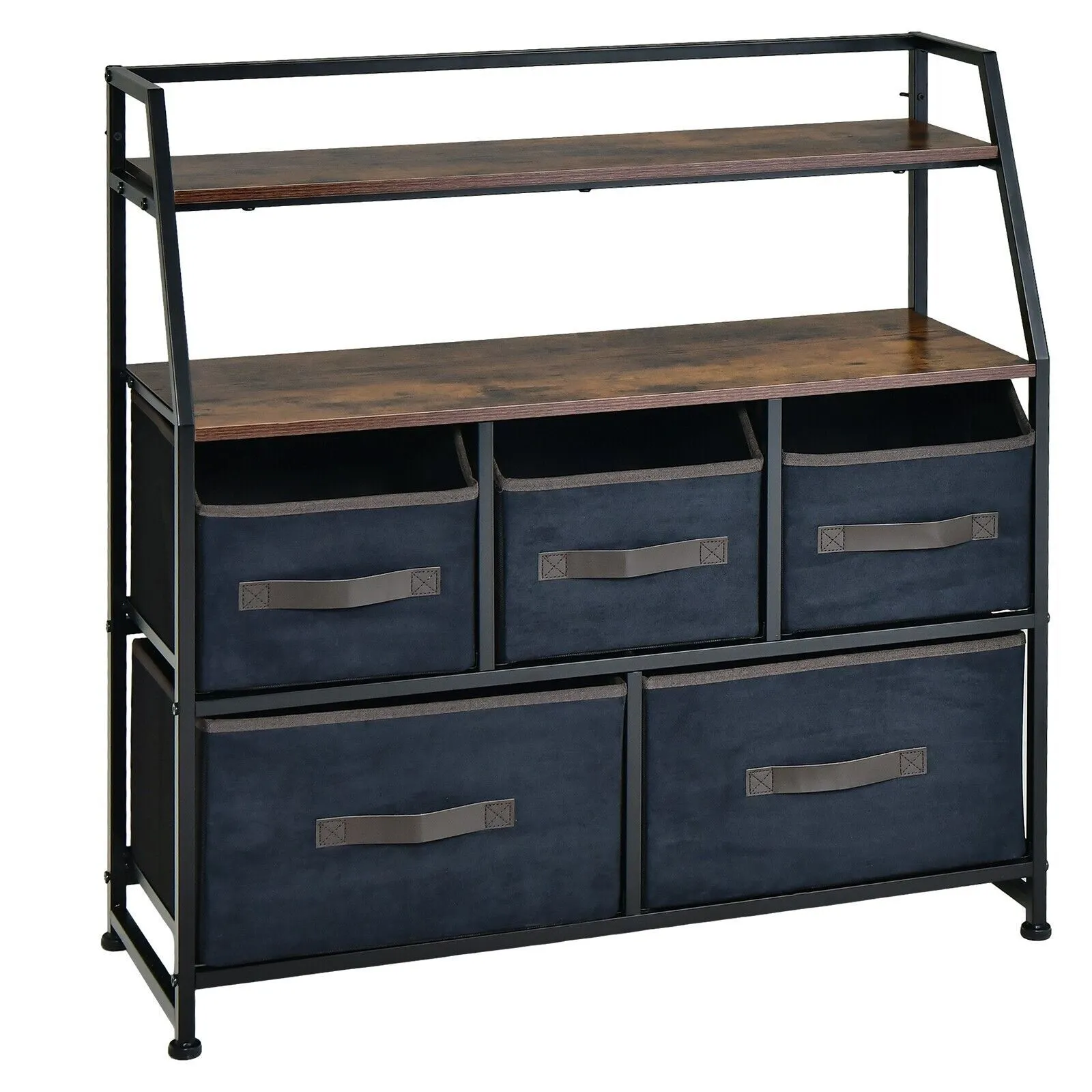 Costway Industrial 5 Drawers Dresser Organizer Fabric Storage Organizer Chest of Drawers in Brown 4