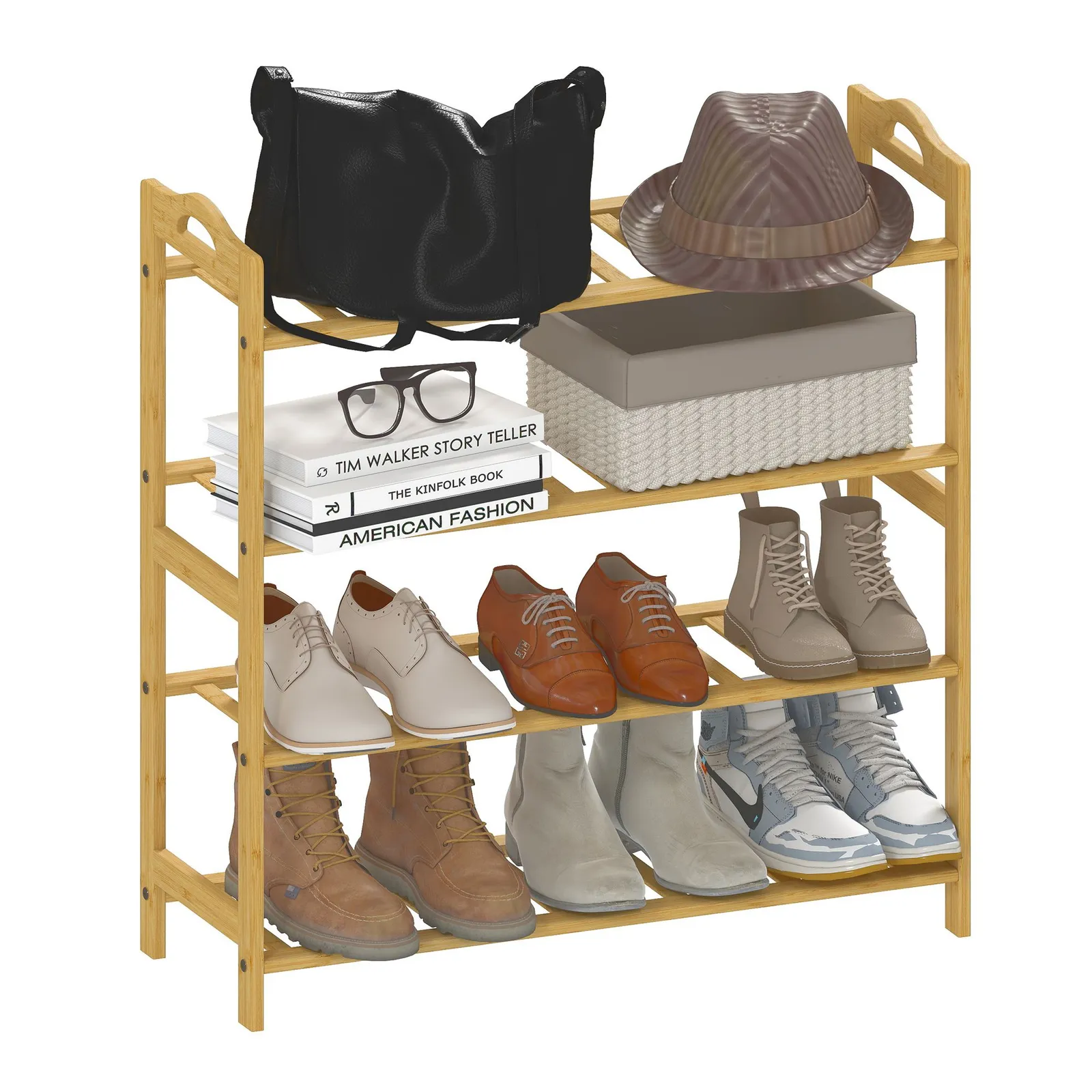 HOMCOM 4-Tier Shoe Rack, Bamboo Shoe Shelf Stand, Natural Wood Finish 2