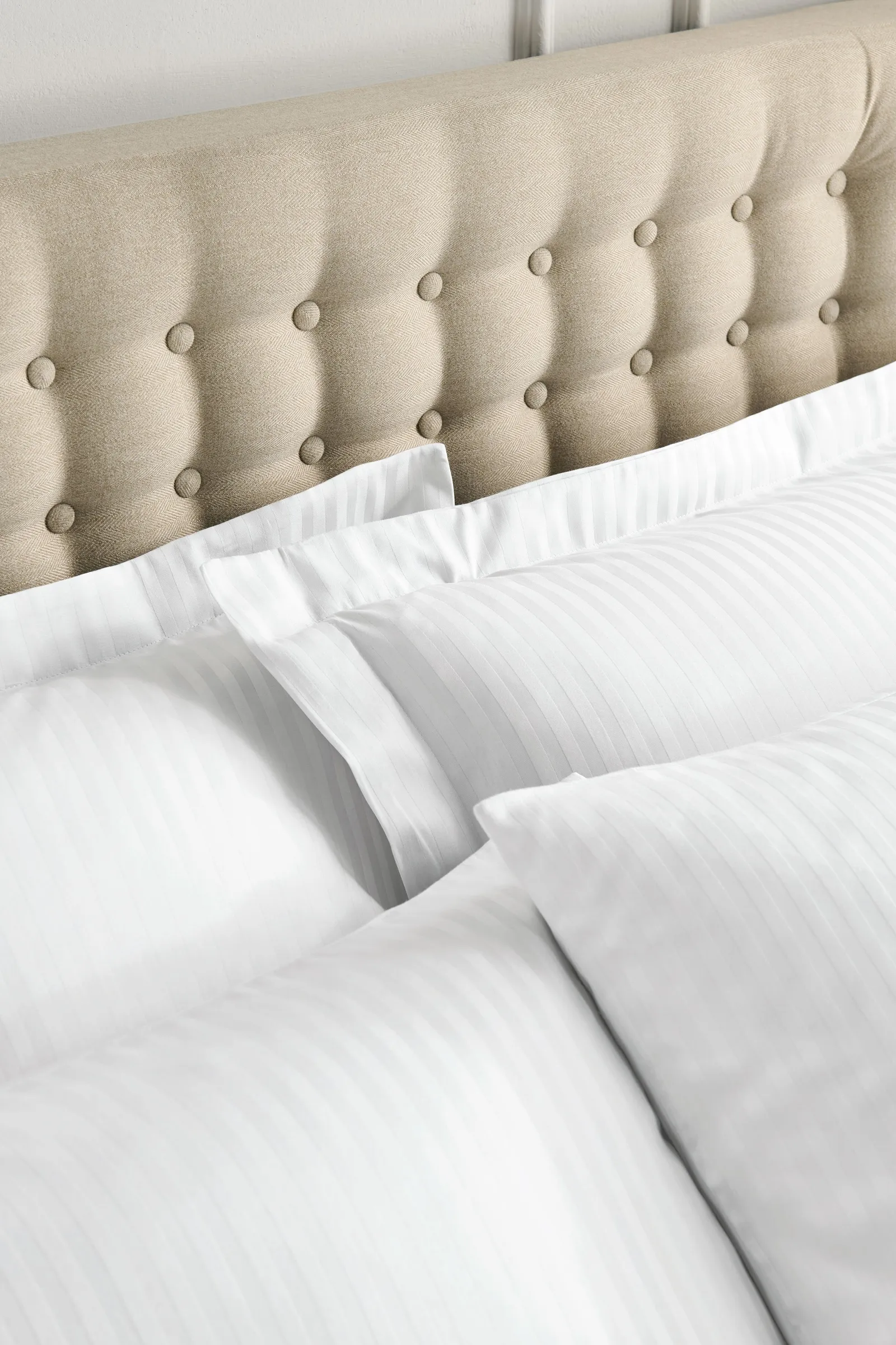 Catherine Lansfield Satin Stripe 300 Thread Count Cotton' Standard Pillowcases in White 2