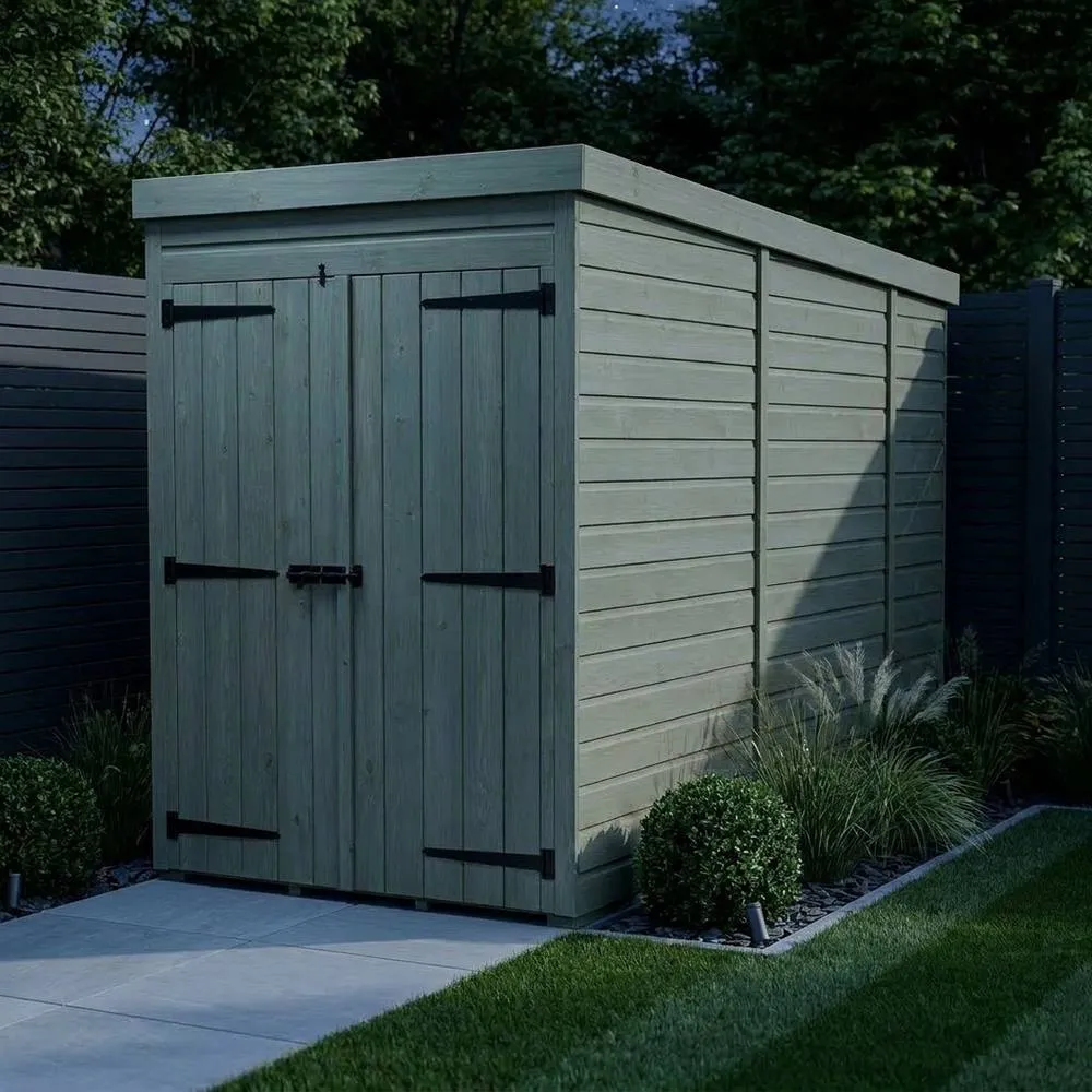 Buttercup Farm 4ft x 10ft Pent Garden Shed Double Door No Windows - Timber in Brown 3
