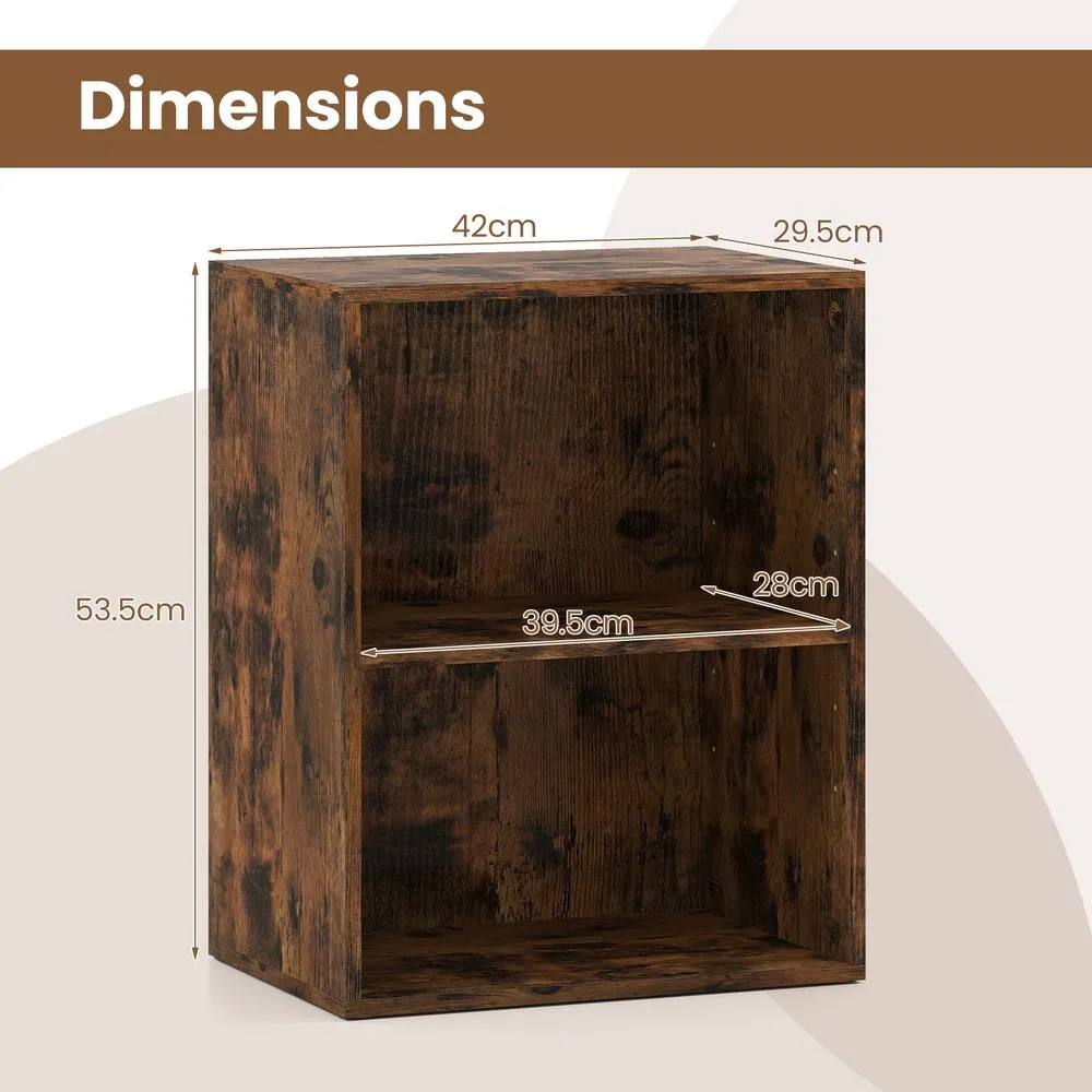 Costway 2-Cube Bookcase Modern Open Bookshelf w/ 5-Position Adjustable Shelf in Brown 2