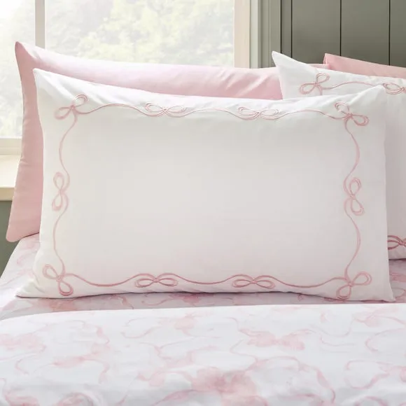 Catherine Lansfield Bow Embroidery Polycotton Duvet Cover & Pillowcase Set 2